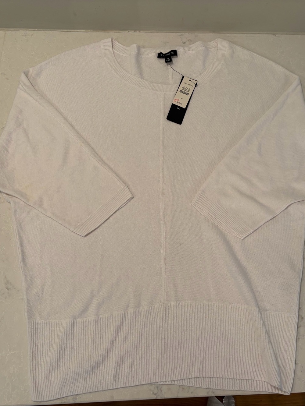 Talbots Classic Linen Drop Shoulder Crewneck Short-Sleeve Sweater Size M NWT
